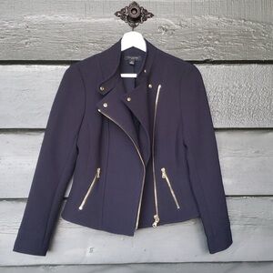 Ann Taylor Asymmetric Zip Biker Jacket Blazer Smart Chic Blue Women’s 4